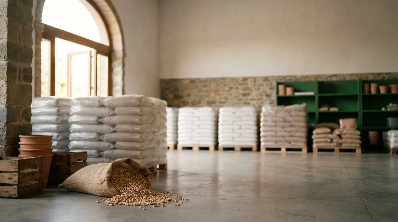 Sacchi di pellet certificato pronti per la consegna a domicilio